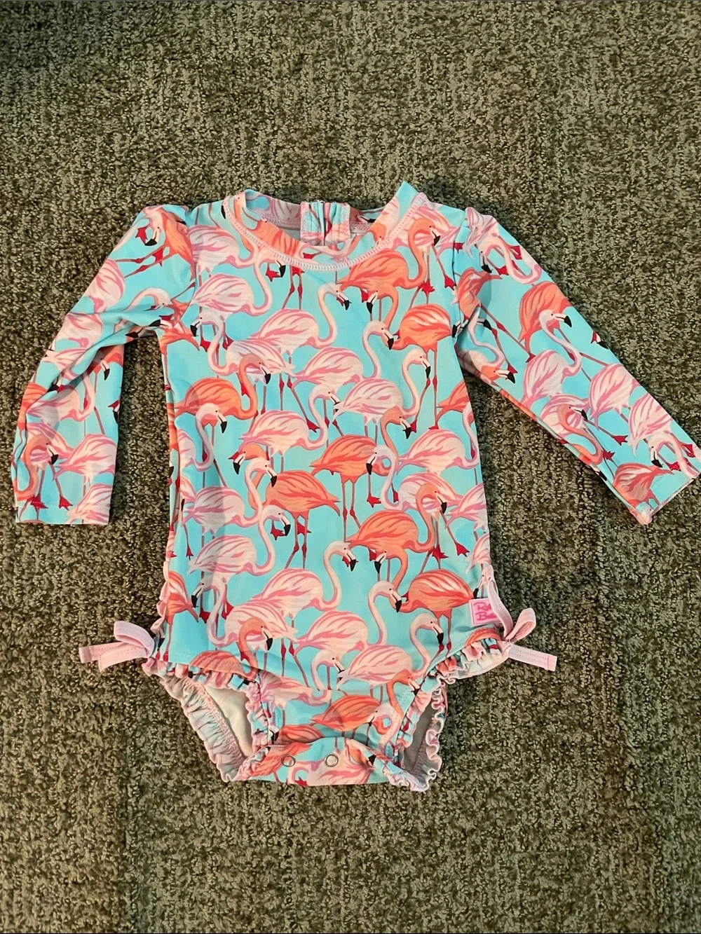 Ruffle Butts Pink Flamingo One-Piece Swim Suit - 12-18 Months